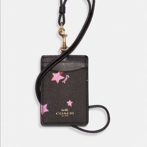 Coach Id lanyard black with pink stars